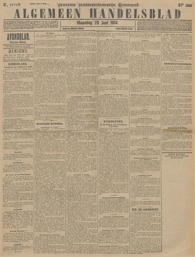 Algemeen Handelsblad, 29 Juni 1914 (Collection National Library of the Netherlands)