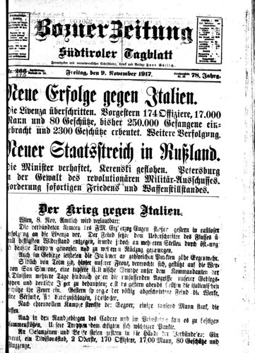 Bozner Zeitung 9 November 1917 (Collection Friedrich Tessmann Library)